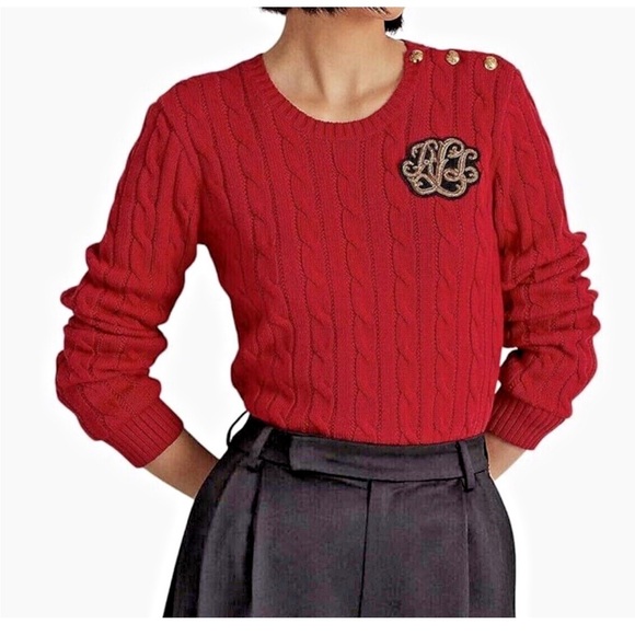 Ralph Lauren Sweaters - Lauren Ralph Lauren Red Cable Knit Sweater size L
